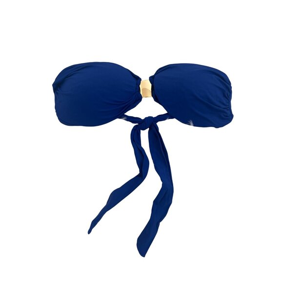 Blue Bandeau Bikini Top With Gold Center Accent Strapless - Picture 1 of 2